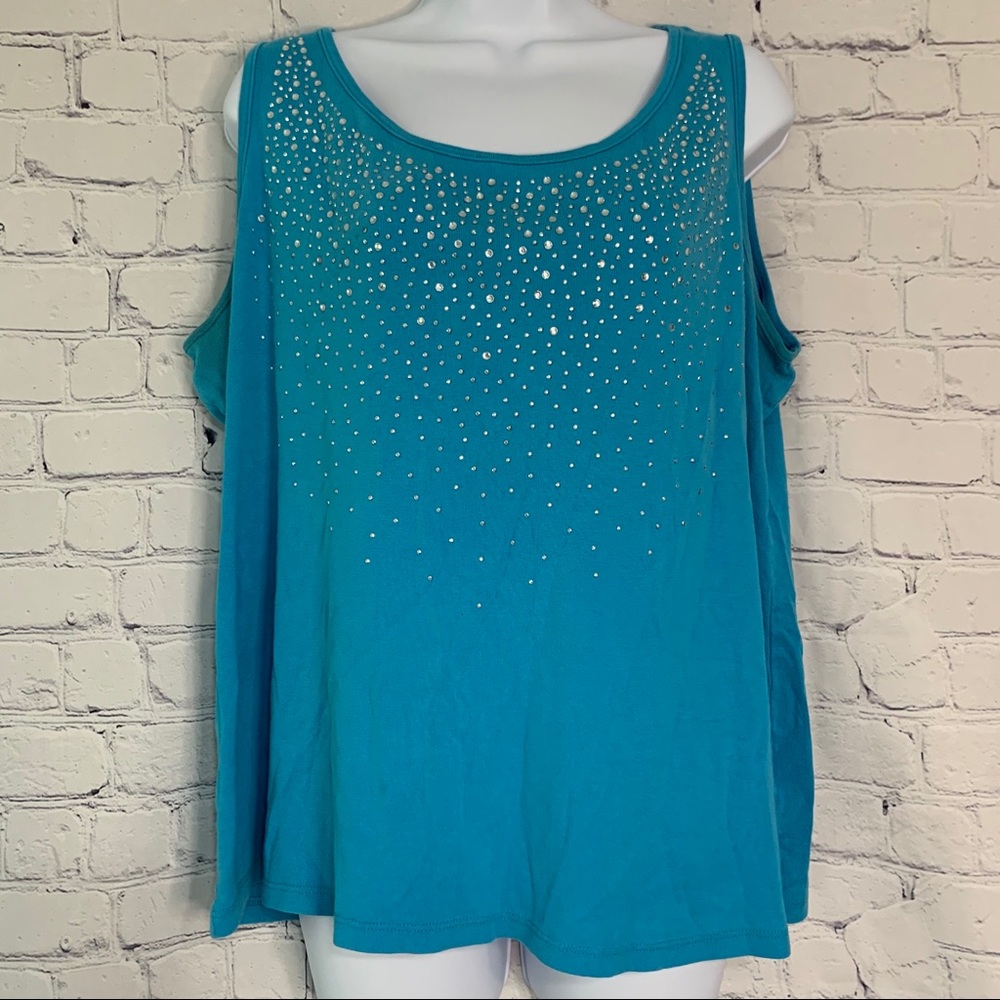 Dressbarn Light Blue Tank Top With Rhinestones 2X